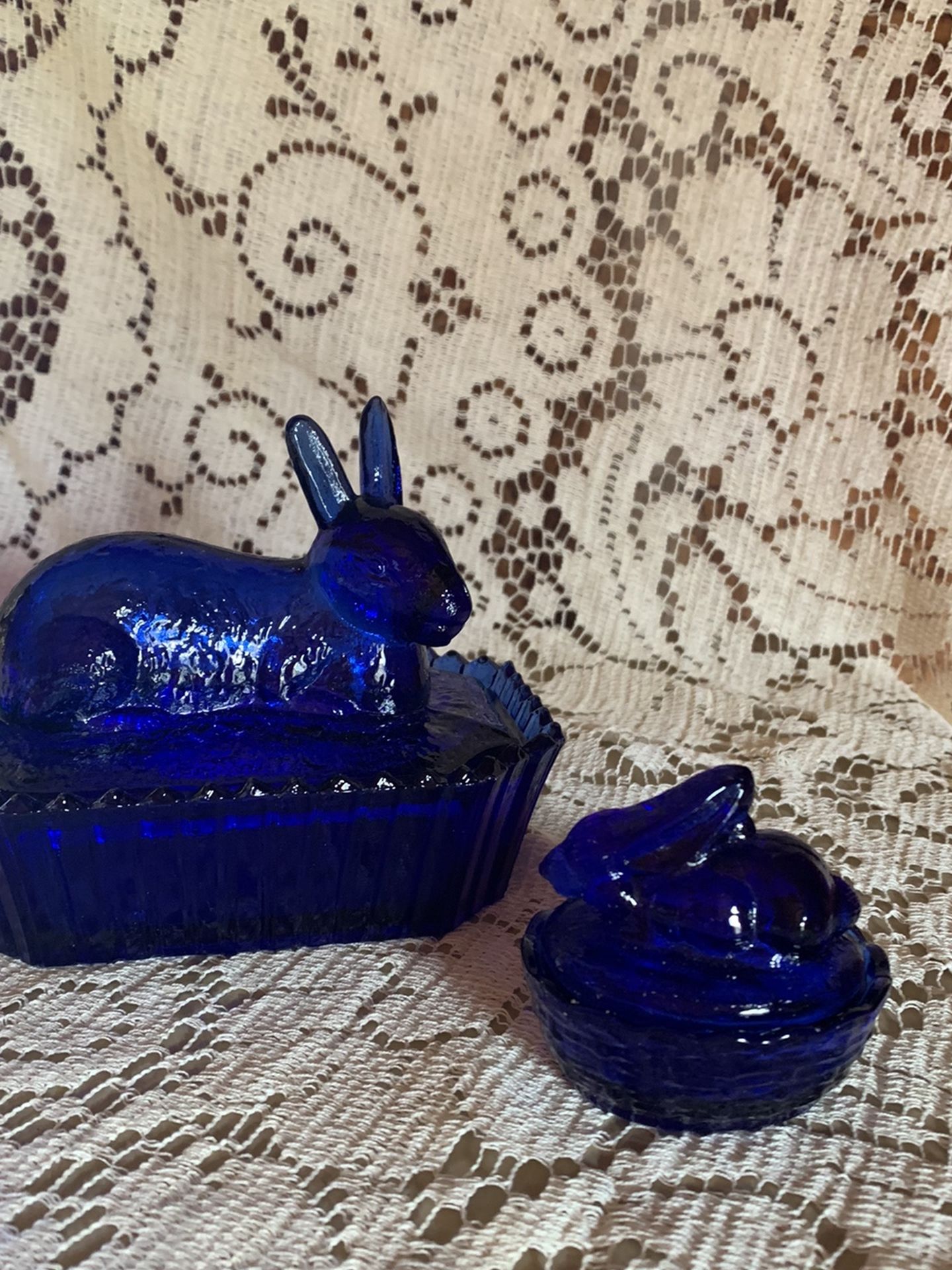 Blue Bunny Glass Figurines