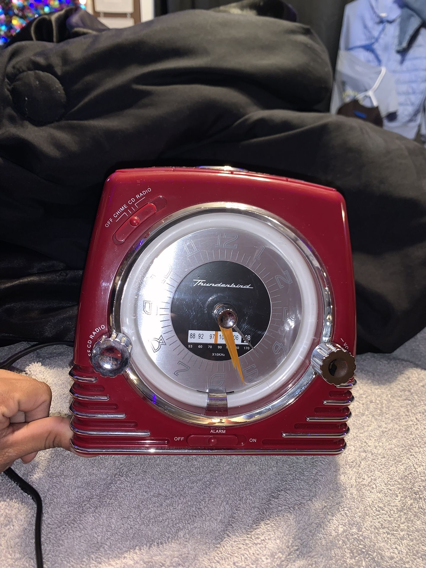 Thunderbird CD Player/ Alarm Clock / AMFM Radio - Red W/ Chrome +Neon Light