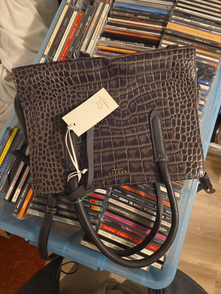NEW Radley London Liverpool Croco-Embossed Charcoal Leather Satchel/Crossbody