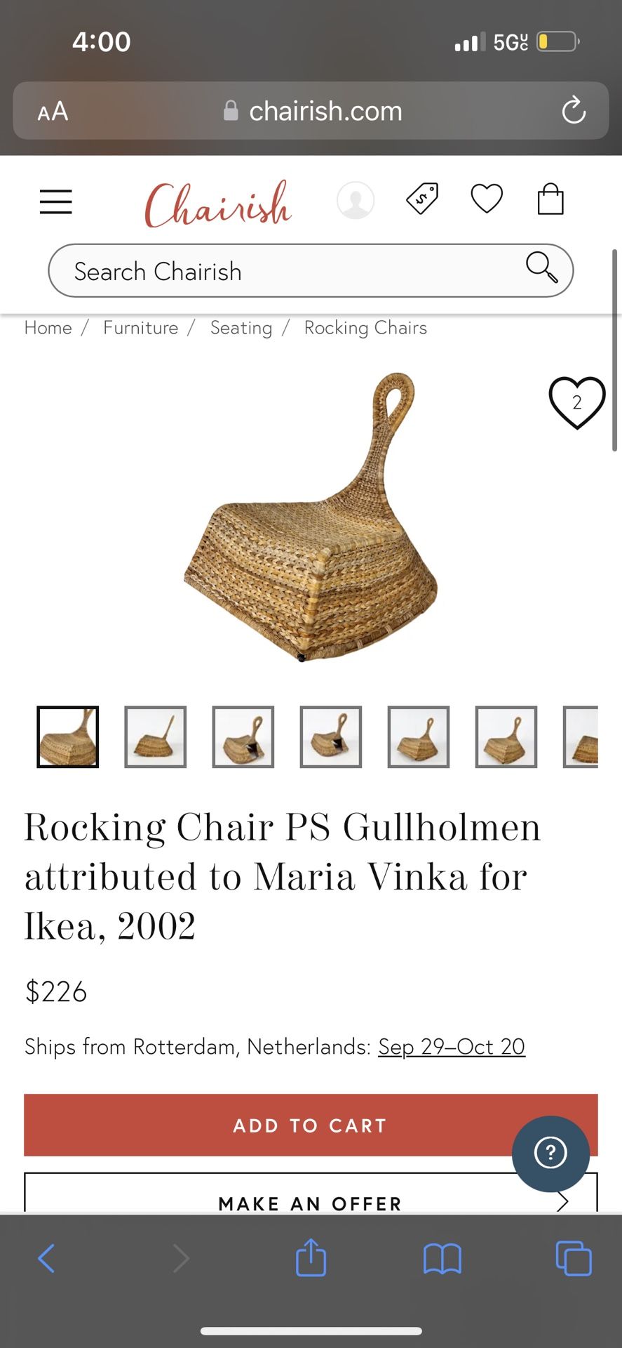 RARE Vintage IKEA PS Collection Y2K Gullholmen WICKER Rocking Chair
