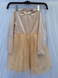 Girls' Champagne Velvet Dress with Glitter Star Tulle Skirt