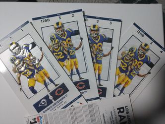 4 Bears vs Rams tickets 3 rows from the field AISLE. Section 125 $265 each and parking available