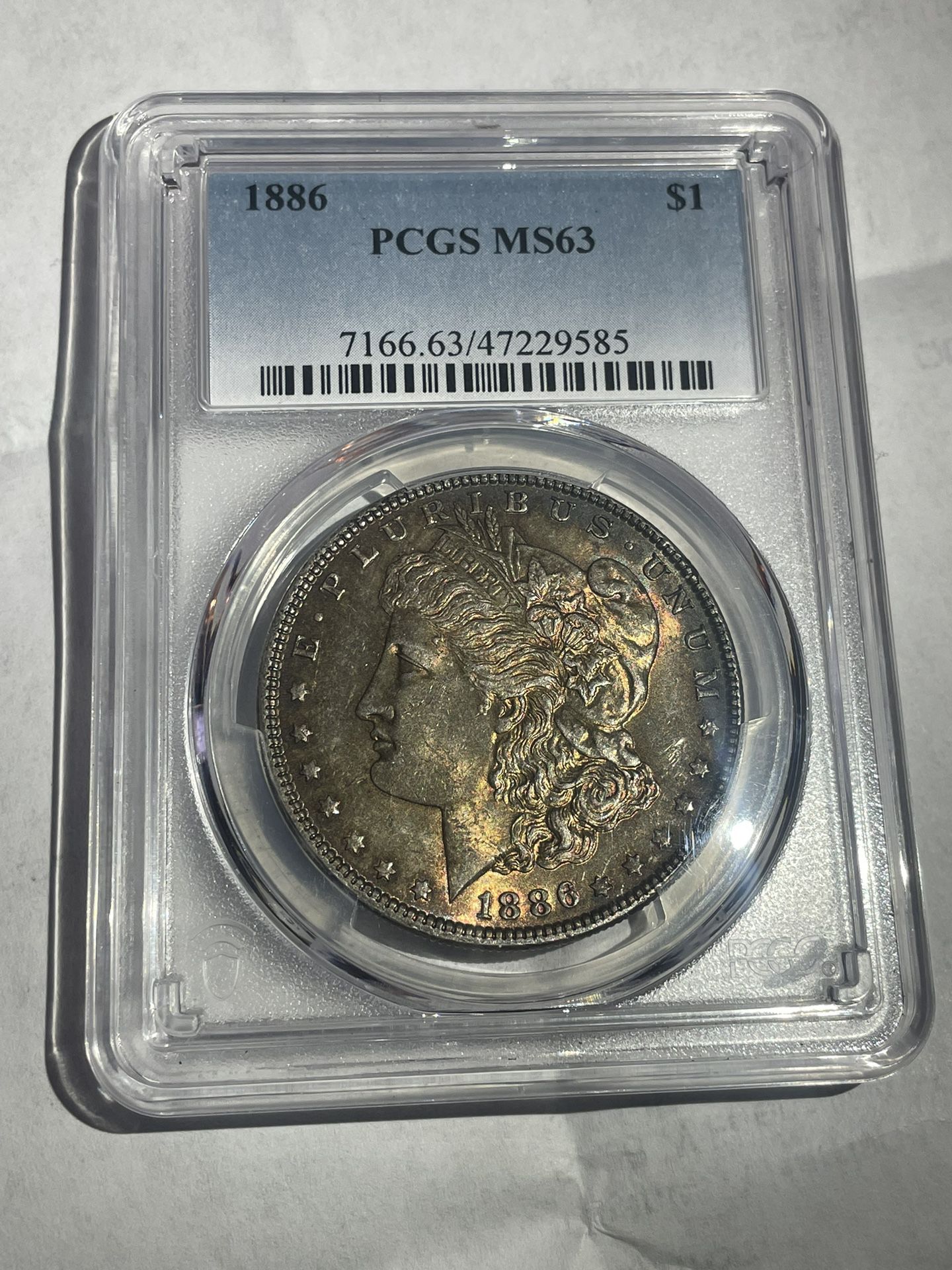 1886 P Morgan 90% Silver Dollar Coin MS 63 PCGS Natural (golden Toned) 
