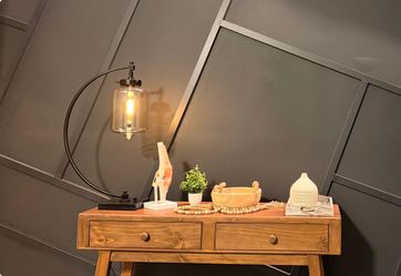 2 Modern Industrial Arched Desk Lamp - Black Metal & Amber Glass