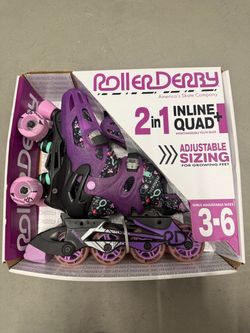 Roller Derby 2-in-1 Inline & Quad Skates Girls Size 3-6 Adjustable