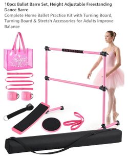10-Piece Freestanding Ballet Barre Set, Height adjustable ball, storage bag, tote bag, stretching bands, turning board