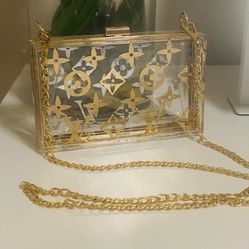 Designer Style Clear Bag With Gold Chain