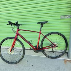 Trek FX 3 Red Hybrid Bike 700C Disc Brakes Flat Bar Aluminum Frame L