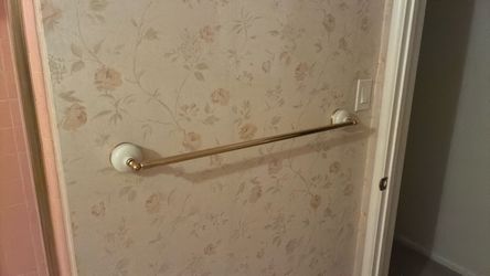 Vintage Brass & White Ceramic Towel Bar