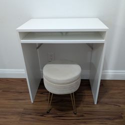 White IKEA Desk With Stool