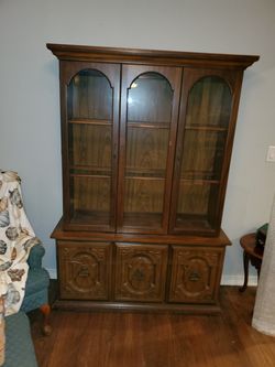 Solid wood China cabinet with glass shelves