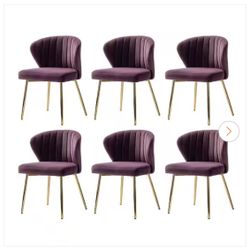 Dining Chair Purple Velvet Set Of 6 Living room Accent With Metal Legs (USED). Used One Time For An Event.