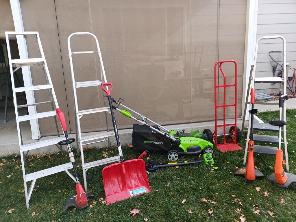 Yard Tools Lawn Mower Tool Boxes Trimmers Blower Ladders Dollies Wheelbarrow