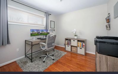 Gray wood office desk & 2 matching book shelves