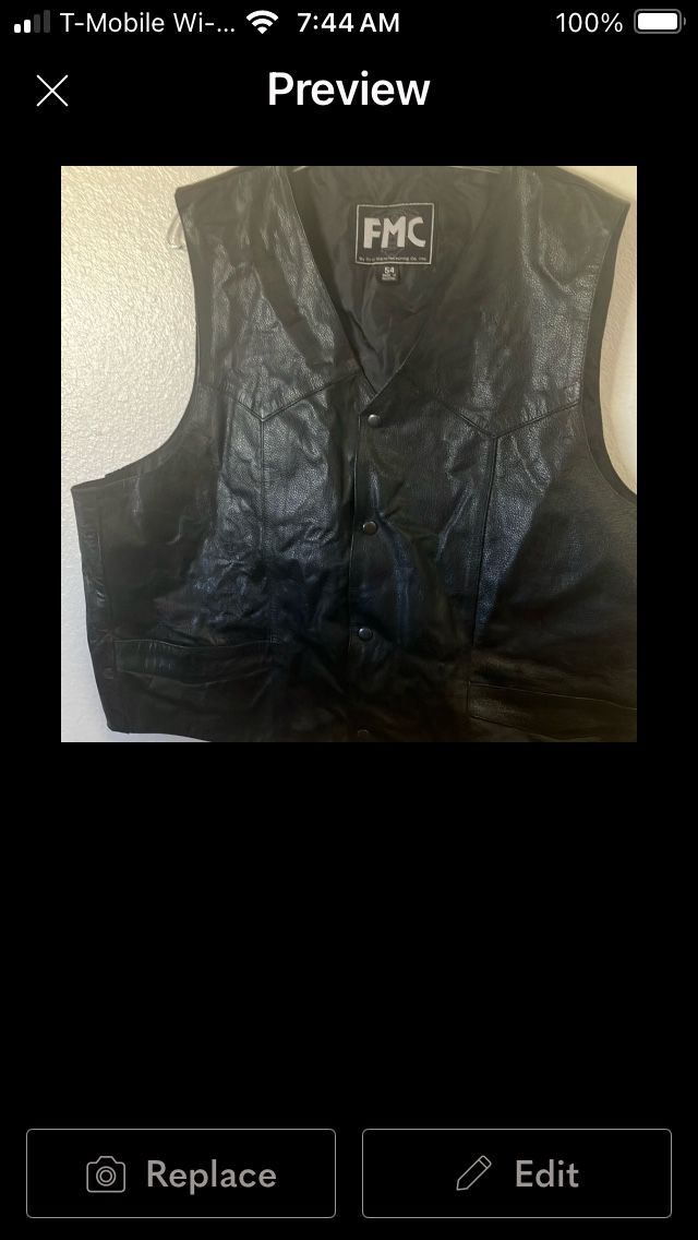 Men’s Black Leather Vest 54