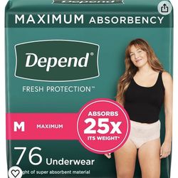 Depend Fresh Protection Adult Incontinence Underwear For Women 76ct (Medium)