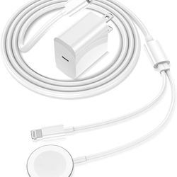Apple Watch Charger，2 in 1 USB C Fast iPhone Watch Charger [Apple MFi Certified] 6FT Magnetic Fast Charging Cable for Apple Watch & iPhone - Compatibl