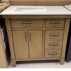 Bellington 36 in. Single Sink Almond Toffee Bath Vanity with White Engineered Stone Top (Assembled)