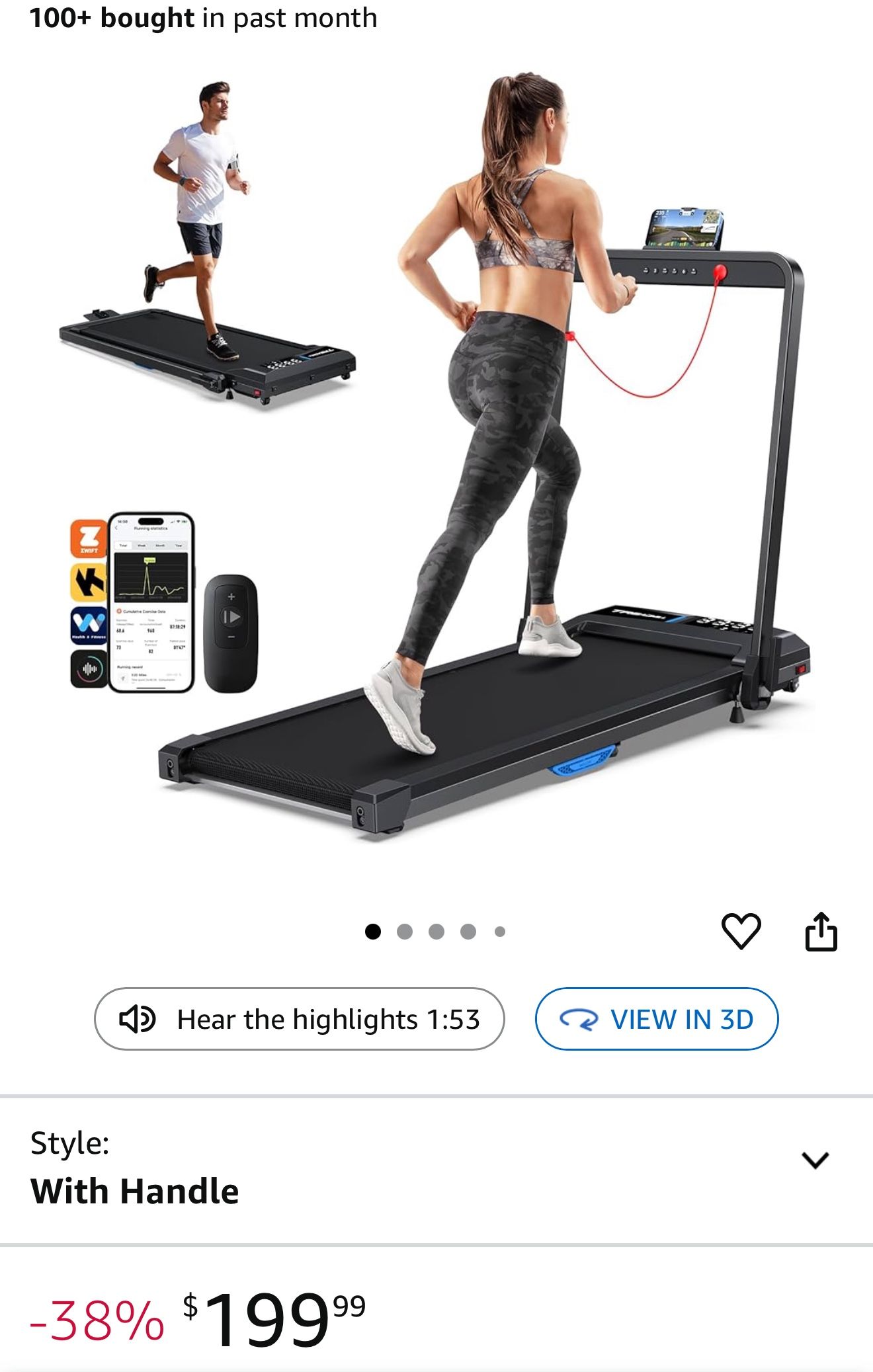 WELLFIT 10% Incline Walking Pad, 3HP 265/350 lb+