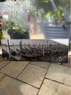 3-Piece Venice Gondolas Canvas Wall Art Set — Black & White Photography Print