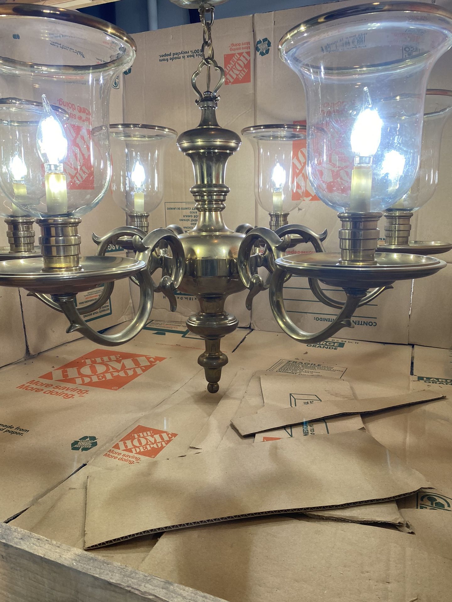 Chapman Brass Chandelier With Hurricane Sconces