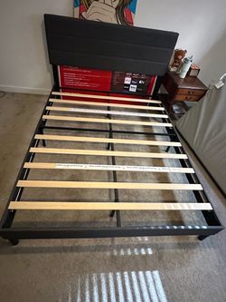 Upholstered Bed Frame with Wood Slats