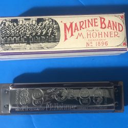 No 1896 Marine Band M. Hohner Harmonica Made In Germany 10-hole D Key W nice Box