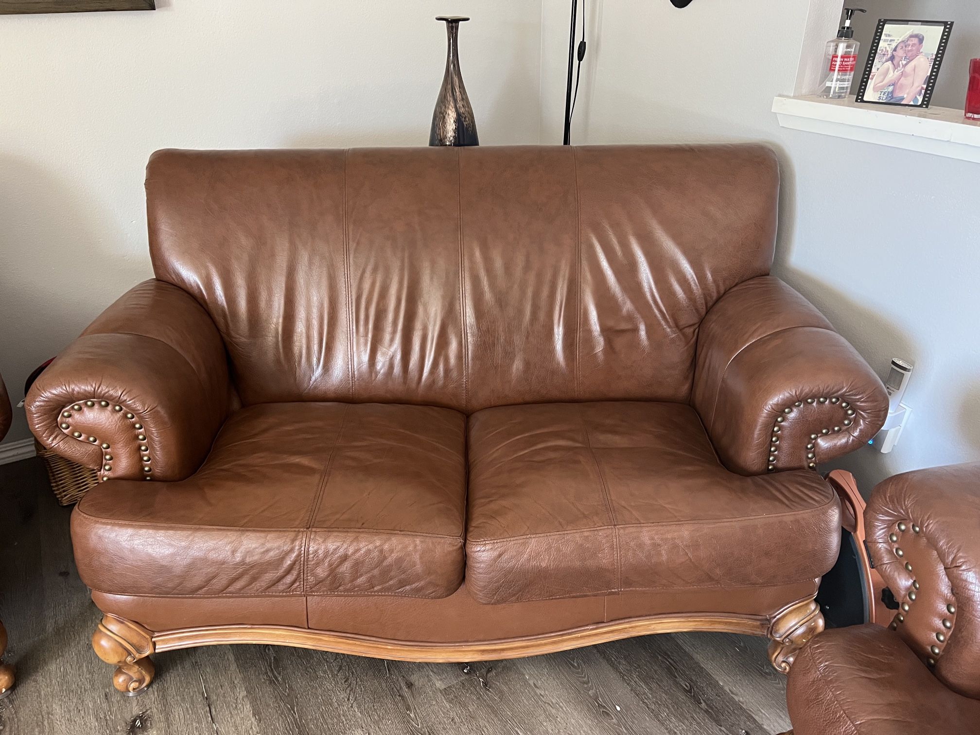 3 Piece LeatherStudded Couch Set for Sale in Jurupa Valley, CA OfferUp