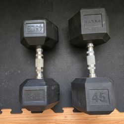 Mixed Brands 45lb Rubber Hex Dumbbells--