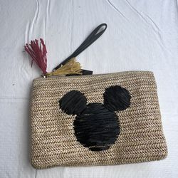 Box Lunch Disney Mickey Mouse Silhouette Raffia Wristlet
