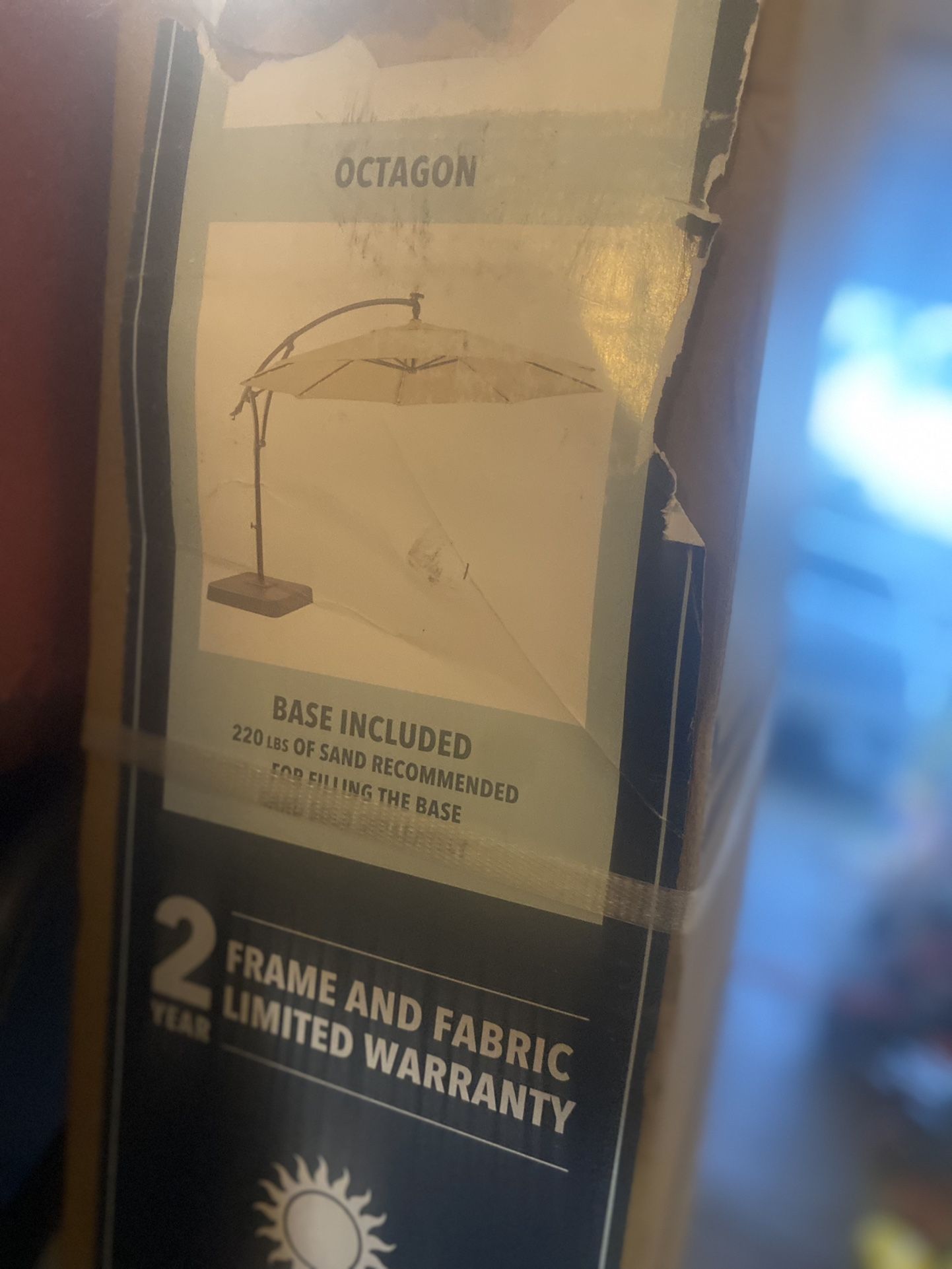 Hampton Bay 11 ft. Aluminum Cantilever Solar LED Offset Outdoor Patio Umbrella in Putty Beige