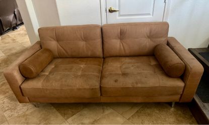 couch loveseat 3 seater orange tan colored