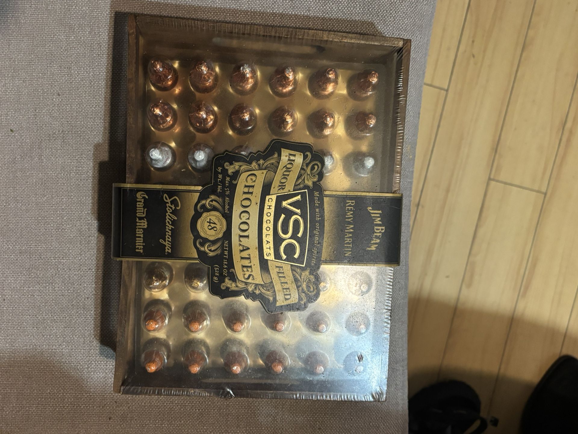 Liquor field Chocolate 48 count vintage wooden box