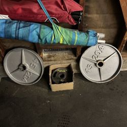 45 Pound Iron Plates And Bench Bar
