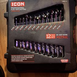ICON™ Professional Flex-Head Metric Ratcheting Combination Wrench Set, 12-Piece