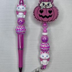 MARIE CAT BADGE REEL & PEN SET