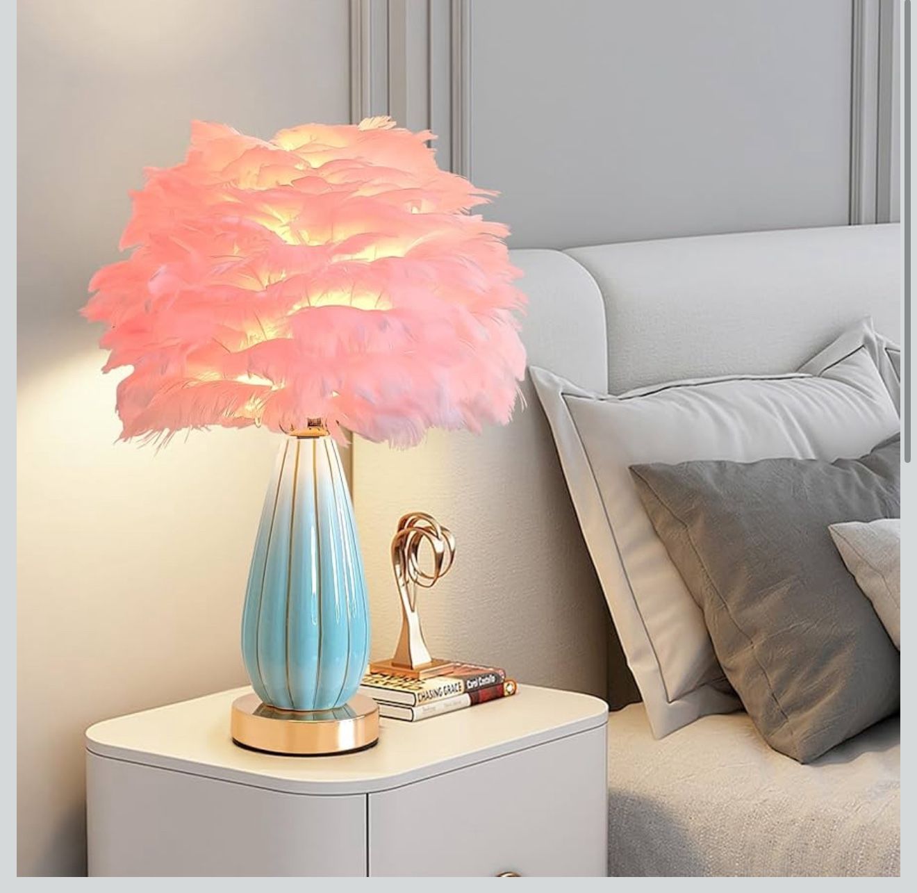 Pink Feather Table Lamp Creative Bedside Feather Lamp 