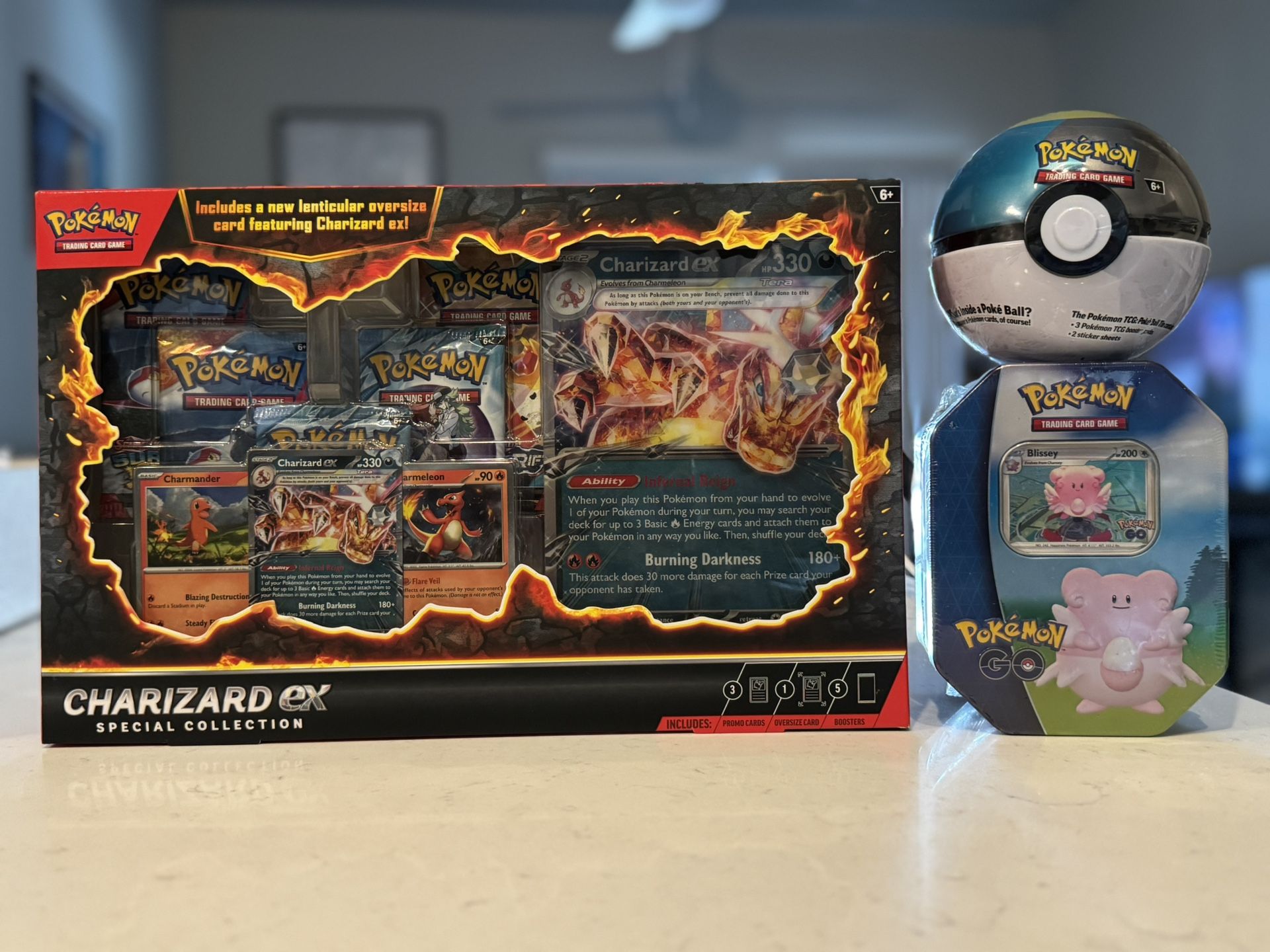 Pokemon Lot of 3 Charizard ex Box Blissey Tin & Moon Poke Ball New Sealed
