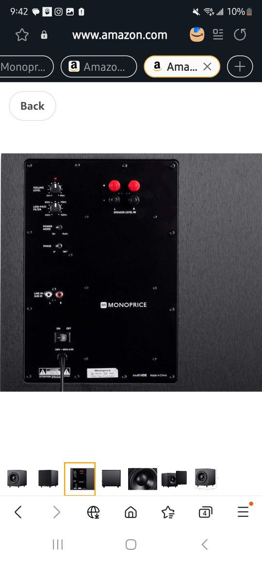 Monoprice SW 12 400 Watt RMS (600 Watt Peak) Powered Subwoofer 12 Inch, Ported Design, Variable Phase Control, Variable Low Pass Filter, F