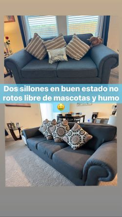 Dark Blue Fabric Sofa and Loveseat Set