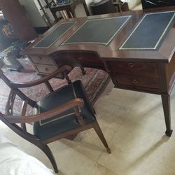 Antique Mahogany Writing Desk & Chair w/Bow & Swag Inlay