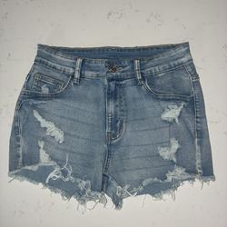 Distressed denim shorts