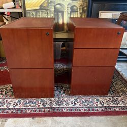 Matching Pair of Wood Finish File Cabinets + Working Keys