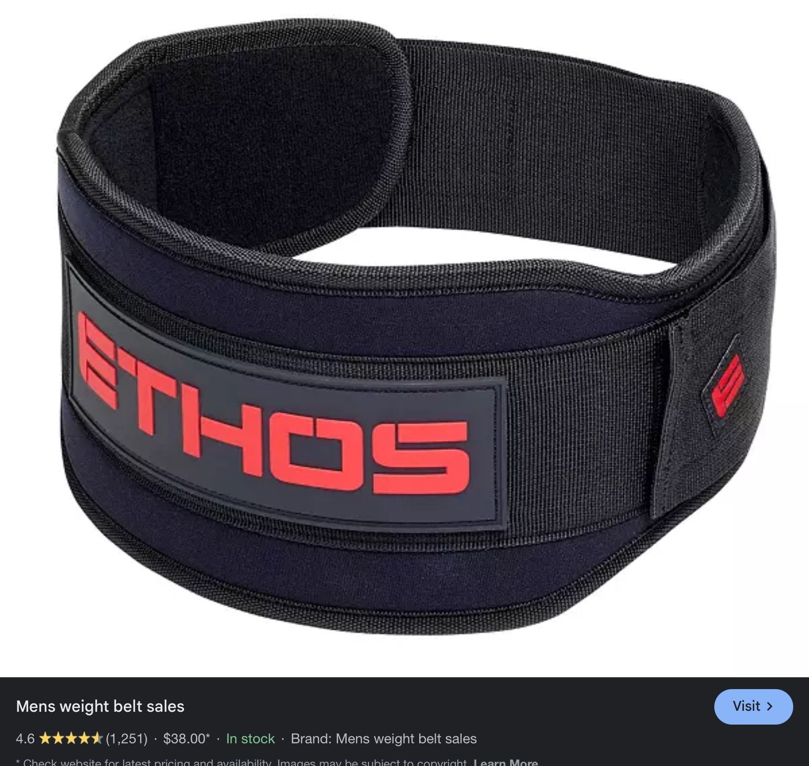 ETHOS NYLON WEIGHT LIFTING BELT SIZE XL