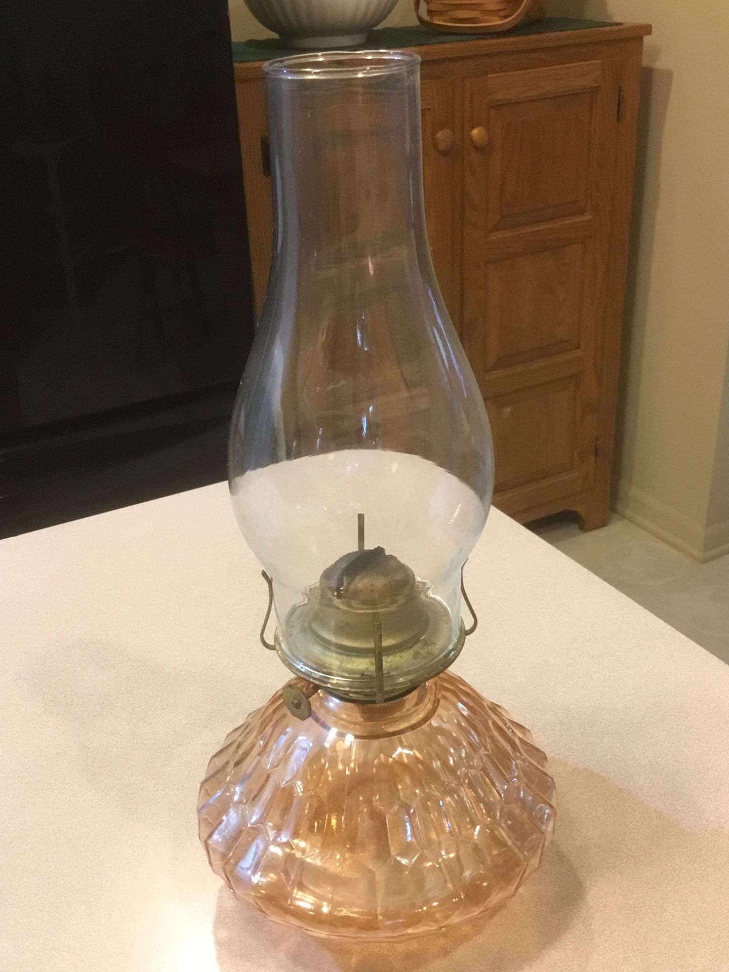 Oil Lamp, Carnival Glass 14”