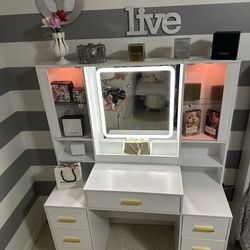 Brand New LED Makeup Vanity w/ Lighted Mirror & RGB Shelves