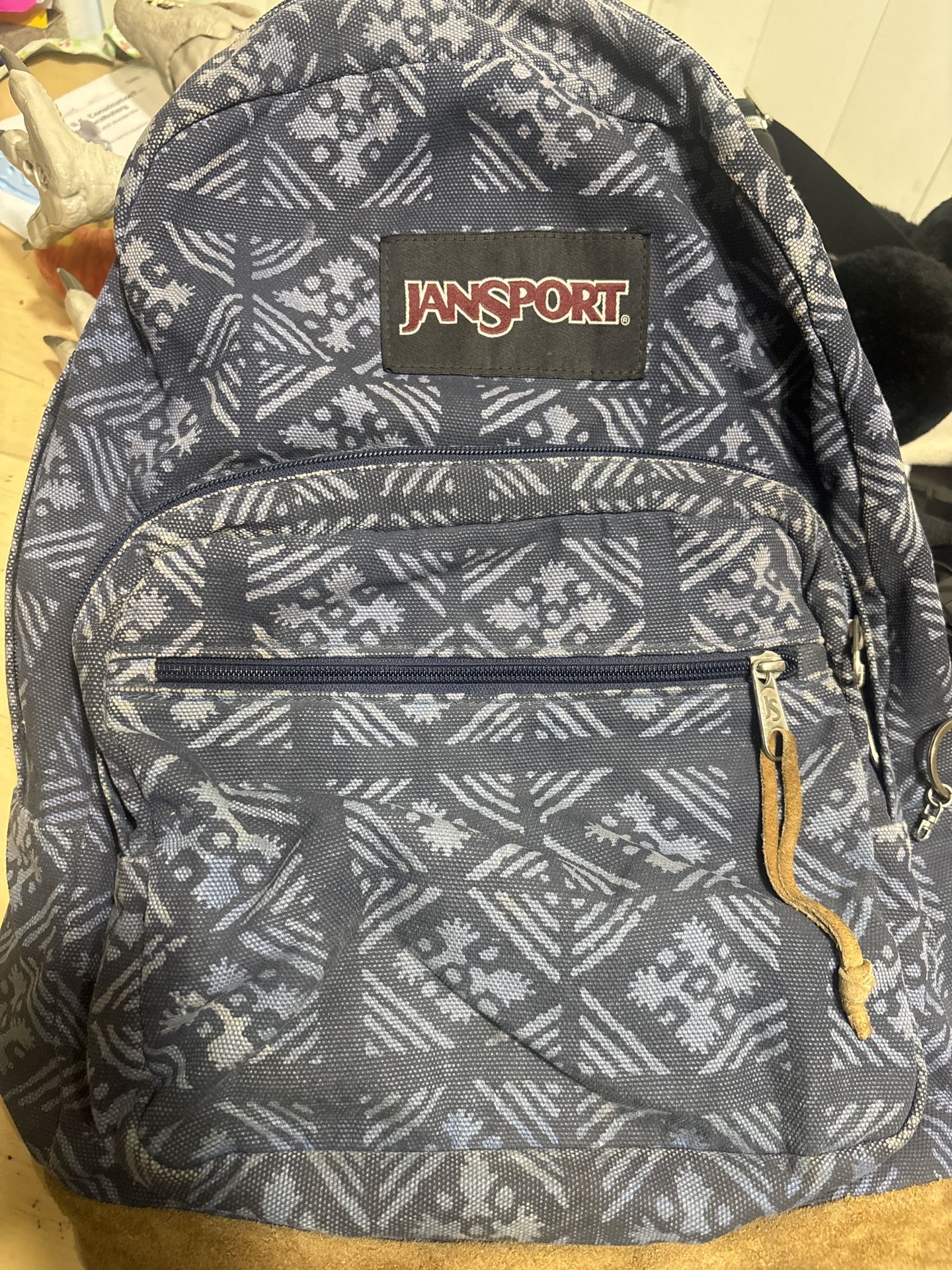 Vintage Jansport Blue Patterned Backpack with Suede Bottom