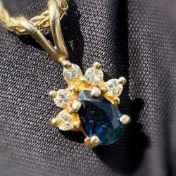 14k solid yellow gold sapphire natural diamonds 0.55CTW Pendant charm