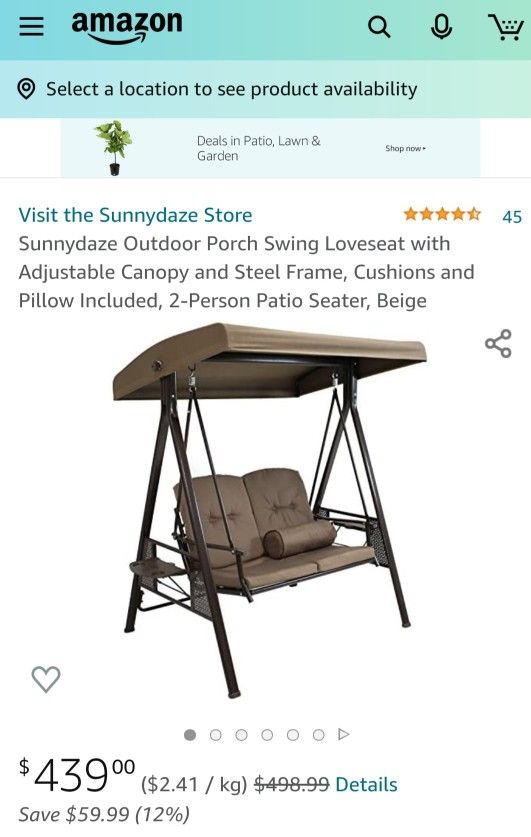 Tilt canopy patio loveseat porch swing