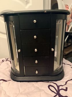 Black Jewelry Box with Drawers and Glass Sides